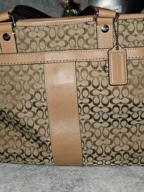 Coach Tan and Brown Signature Diaper Bag Tote EUC